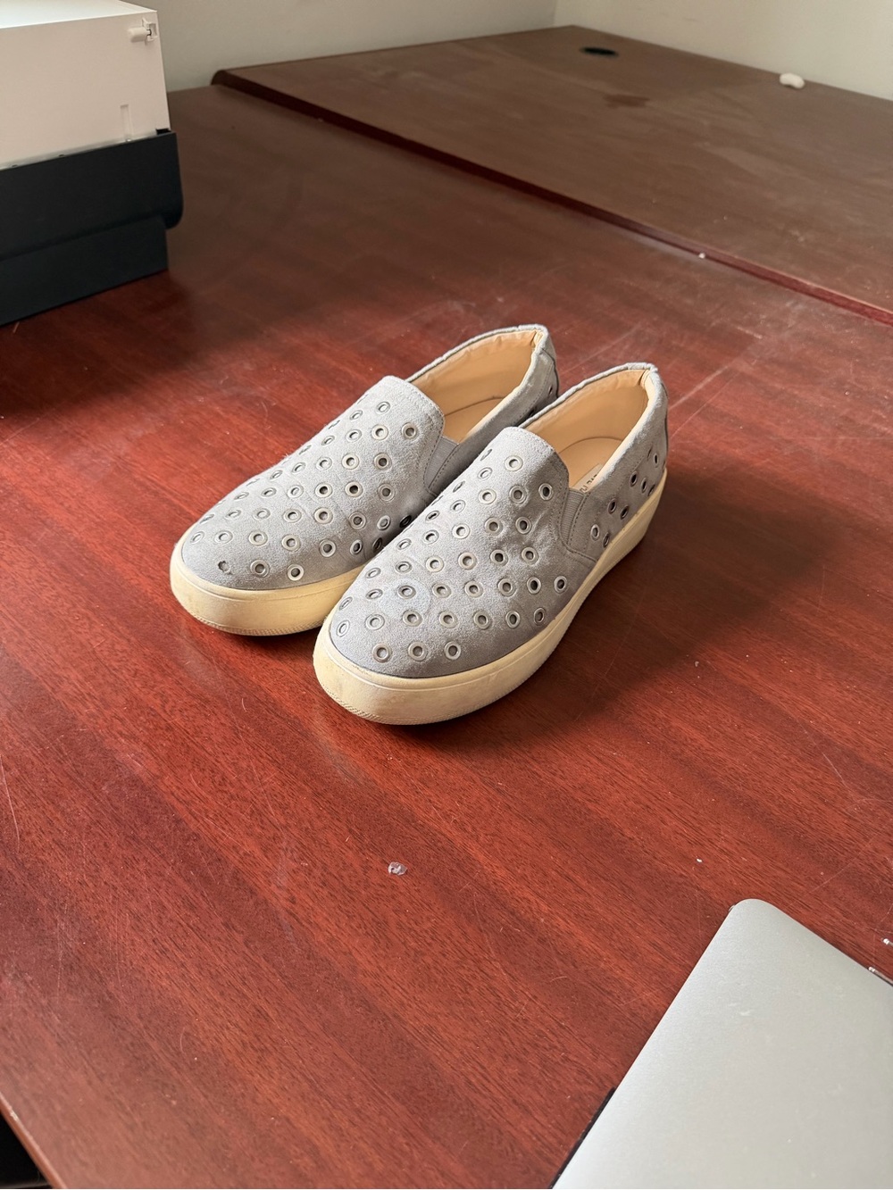 Women's Slip-On Eyelet Suede Sneakers in Light Gray